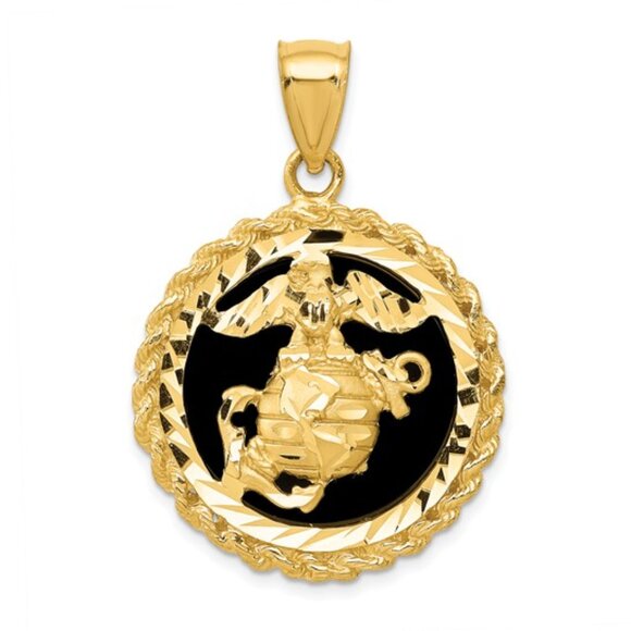 14K Gold U.S. Marine Corps Charm with Genuine Onyx – Licensed Military Jewelry
